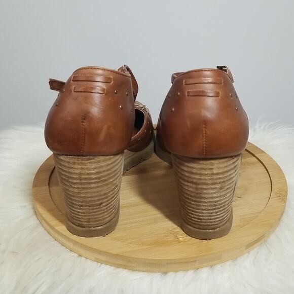 Rare! Vintage Y2K Paris Blues Brown Ankle Strap Leather Heels - Picture 3 of 8